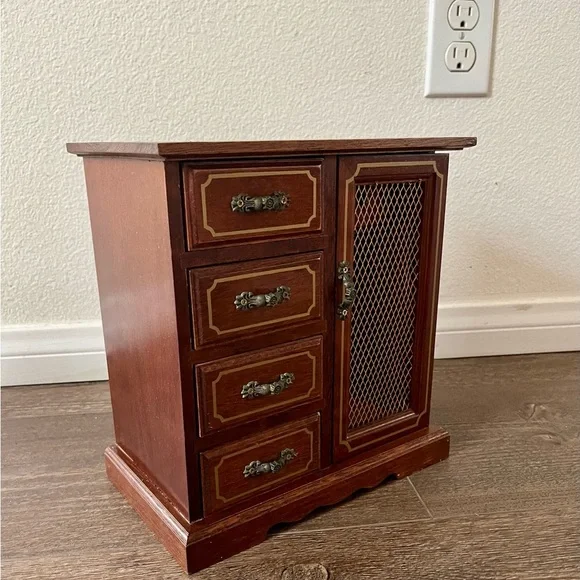 Wooden Jewelry Box with Side Cabinet and Four Drawers 6/9/10 Inches